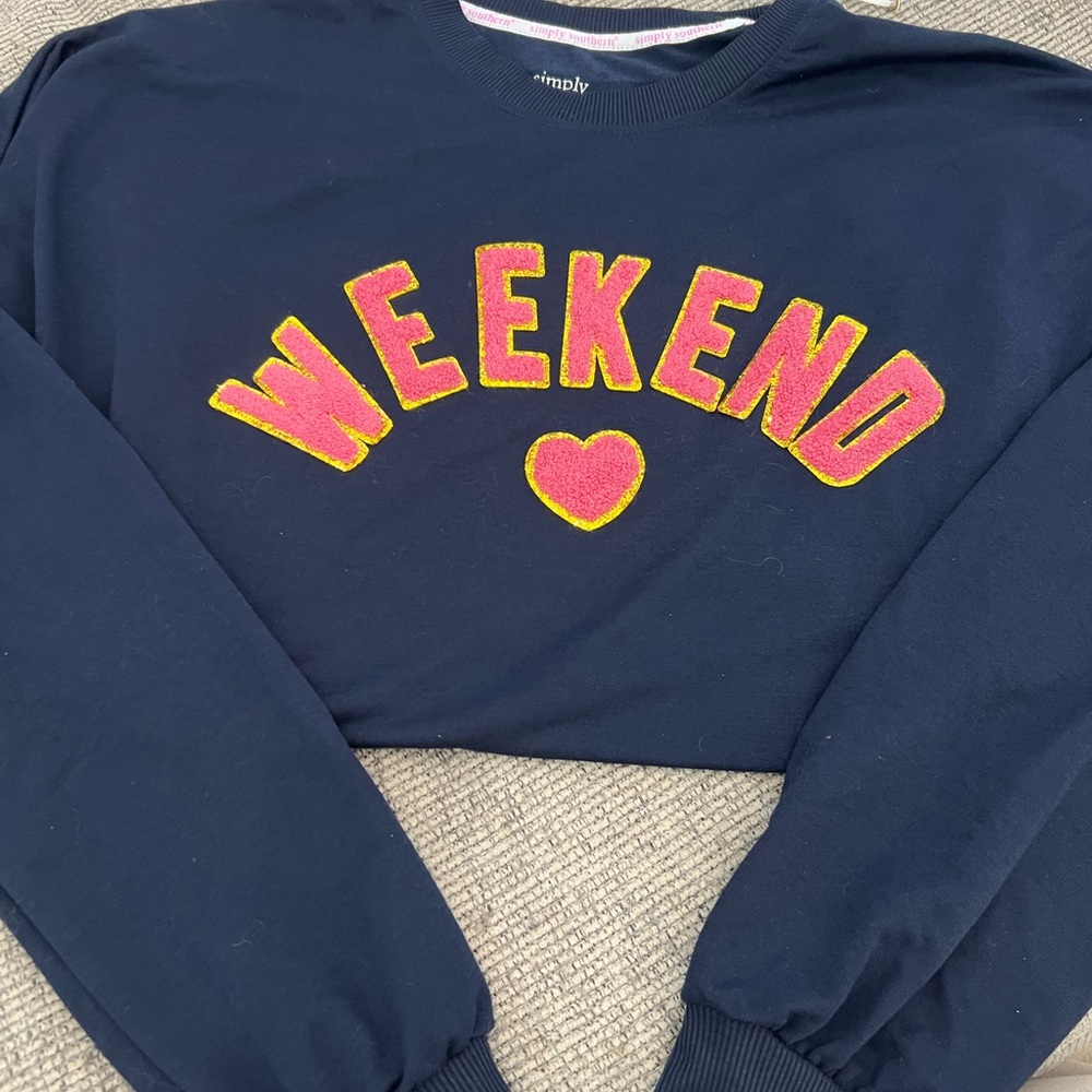 Simply Southern Blue and Pink Crew Neck Sweater